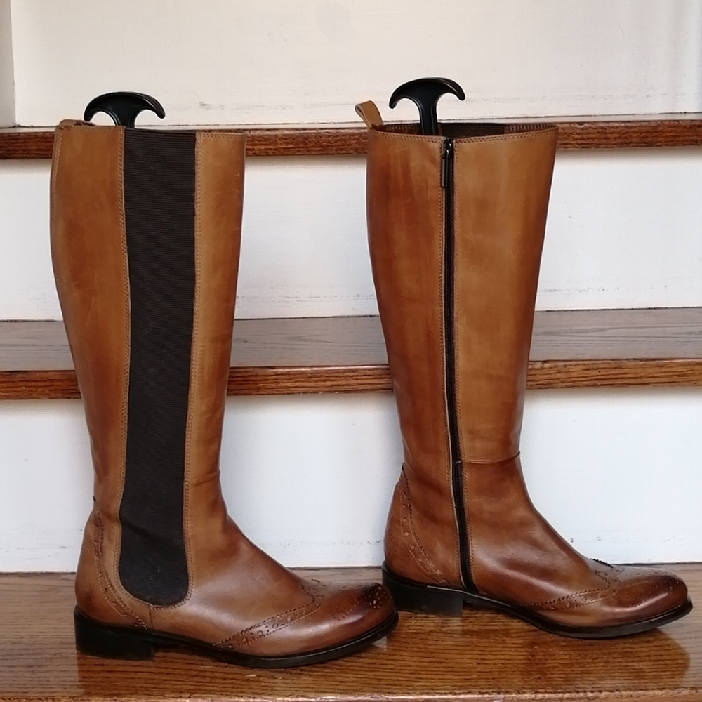 RON WHITE Brown Leather Boots Size 36.5